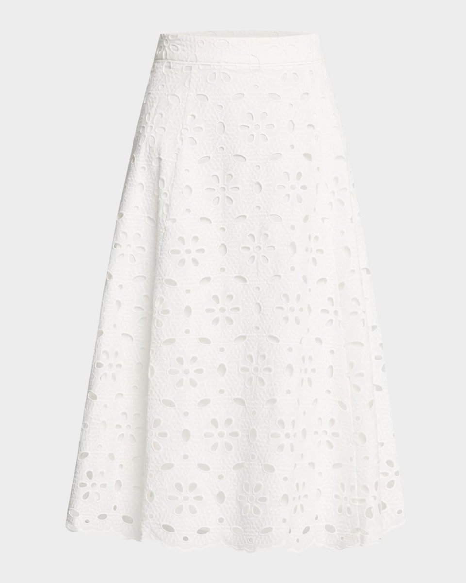Noella Eyelet Floral-Embroidered Midi Skirt